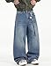 QGRSWBC Men's Baggy Jeans Loose Fit Denim Pants Mid Waist Trousers Wide Leg Skater Jeans Y2K Streetwear Blue L