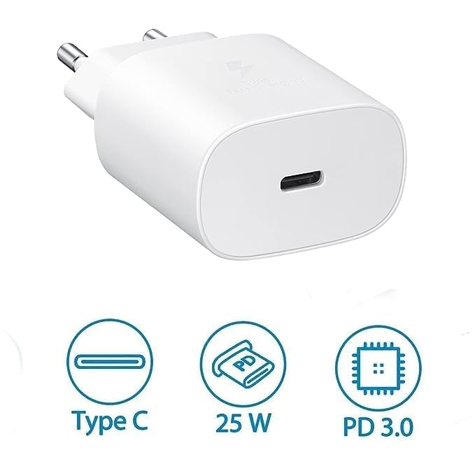 Image of etguuds 25W Samsung Original 5G Power Adapter With C To C Cable For Fast Charging Compatible With Samsung M55S /A06 /M35 5G / M34 /M14 /M15 /S24 /S24 Ultra / S23Fe / S23 / A35 /S21Fe /M34 /M13 /F34 /F54, White