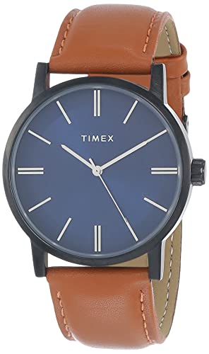 TIMEX Analog Watch for Man with Blue Round Dial & Tan Leather Strap Band Water Resistant Men's Wrist Watches - TWHG35SMU04