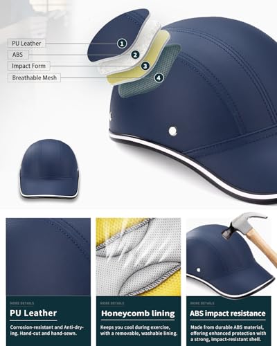 Image of Adult Baseball Cap Helmet - Urban Style for Golf, Low Profile Urban Commute PU Retro Leather Hat for Men & Women