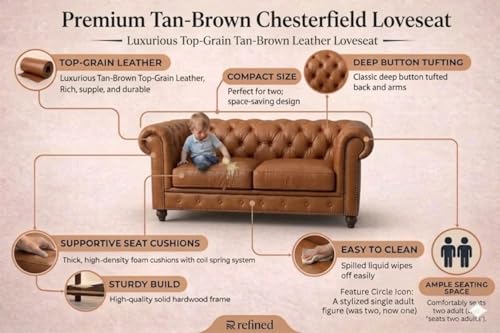 Image of Modern Classic Design Leatherette Luxury Chester Sofa Set with Button Tufted, Sofa for Living Room, Home, Office Bar, Hotel, Reaturant and Lobby (Brown, 2 Seater Sofa)