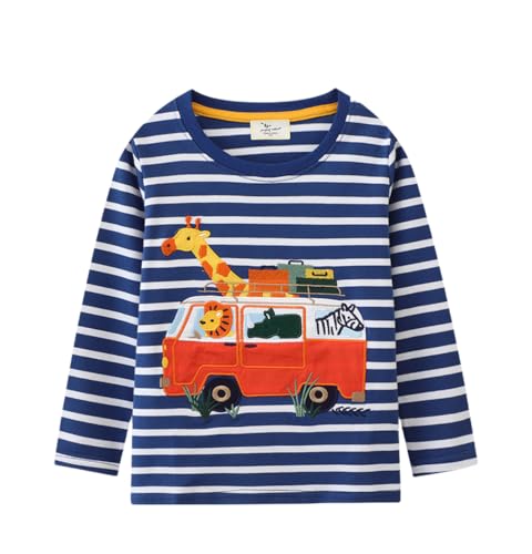 Toddler Boys Striped Long Sleeve Cotton Casual Sweater Crewneck Cute Cartoon Pullover Shirts Tops