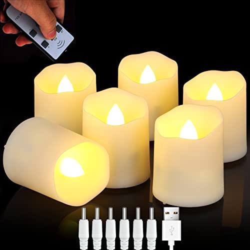 Image of Rechargeable Flameless Flickering Tea Light Candles Remote Control High Brightness Votive Candles with Cycling Timer, for Home and Holiday Decor, Pack of 6.