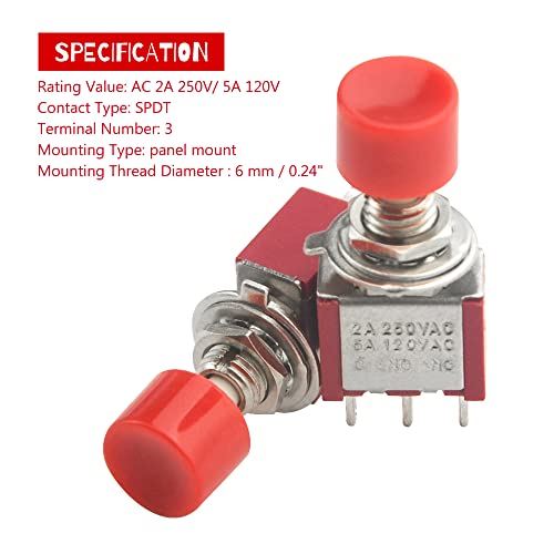 WMYCONGCONG 15 PCS SPDT Momentary Push Button Switch 3 Pin AC 2A 250V/ 5A 120V NO/NC, Red - Image 2