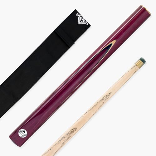 KUDOS Purple Heart 57 Inch 3/4 Jointed Heavy Weight Snooker and Pool Cue 9mm Tip – 21oz (Cue with Soft Case)