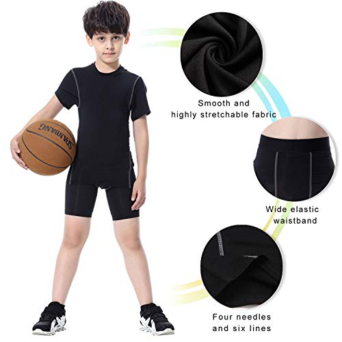 TERODACO Boys Thermal Underwear 2 PCS Athletic Base Layer Kids' Compression Shirts and Leggings Set - Thumbnail 3