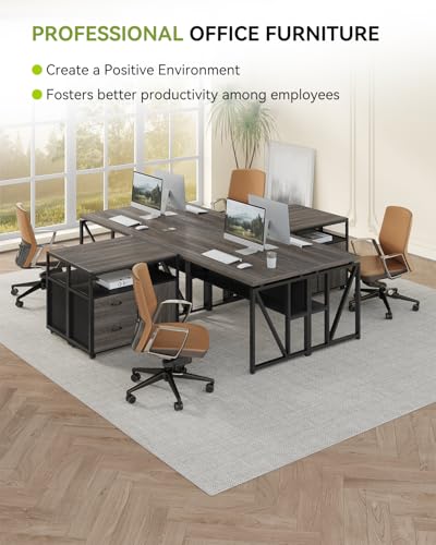 Little Tree MH074 55 Inch Executive Computer Desk And Lateral File Cabinet, L Shaped Office Desk For Home Office,Set Furniture,Grey thumb #6