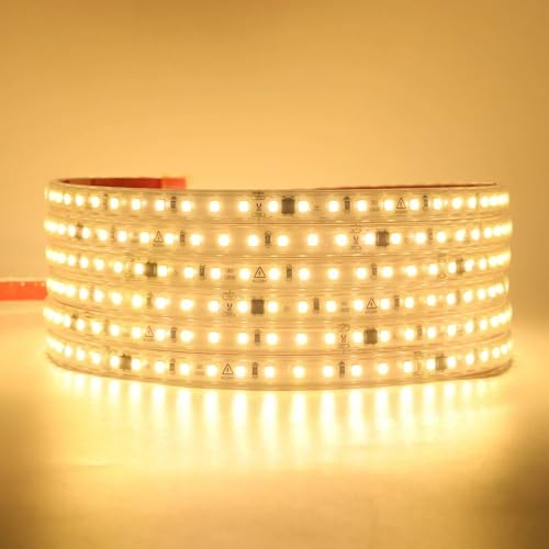 TOT ELECTRIC 2MT STRISCIA LED LUCE CALDA 220V IP65 Alta Luminosità, Senza Spina o Alimentatore, Illuminazione Diretta per Esterno, Facile da Installare Adesiva