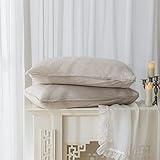 EVERLY 100% Linen Pillowcases Set of 2, Envelope Overlap Closure French Natural...