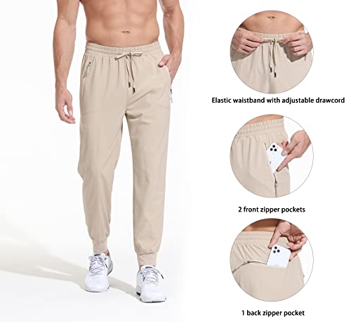 Poliva Men's Lightweight Joggers Quick Dry Hiking Pants Travel Golf Casual Track Running Athletic Workout Pants Khaki M #TOP4