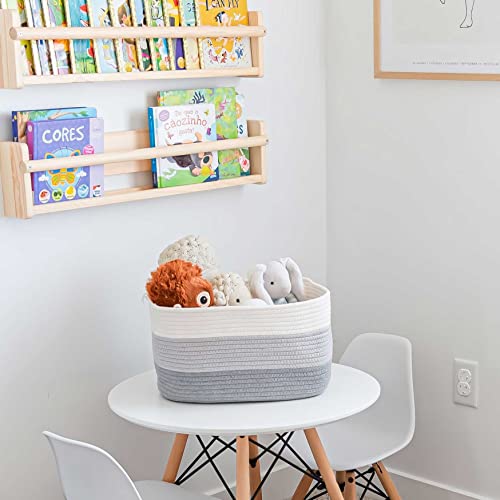 3-Toned Gray Cotton Rope Basket for Shelf Storage - 15"×10"×9½" - Woven Decorative Basket for Organizing - Closet, Nursery, Bedroom - Toys, Books, Towels, Clothes by OrganiHaus - Image 5