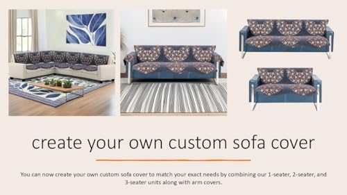 Image of Premium Chenille Woven Anti-Slip 5 Seater Sofa Cover with Armt Rest | L-Shape Sofa Seat Protector for Living Room | Durable & Stylish Slipcover - Grey Phoolkari