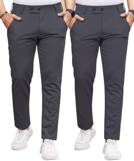 Image of Men's Slim Fit Lycra Formal Trousers Combo | Stretchable Smart Casual Pants for Office Wear | Mid-Rise Flat Front Stylish Chinos
