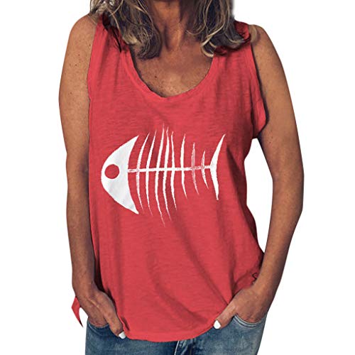 Women s Casual Crew Neck Tank Top Funny Graphic Sleeveless Shirt Blouse Summer Loose Workout Vest Top (S, Red)