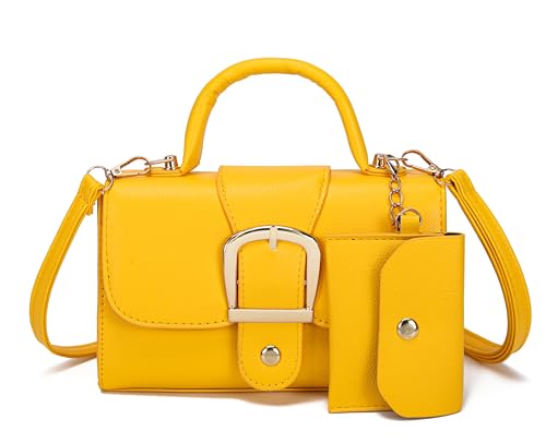 Image of Women Top Handle Clutch Handbag Cute Purse for Girls trendy Small Crossbody Bag Yellow