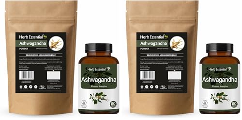 Image of Herb Essential Ashwagandha Powder 50g & 60 Tablets Combo Pack| Pure Ashwagandha Supplements (Withania Somnifera) | Natural Stress & Anxiety Relief | Supports Memory, Energy, Immunity & Sleep