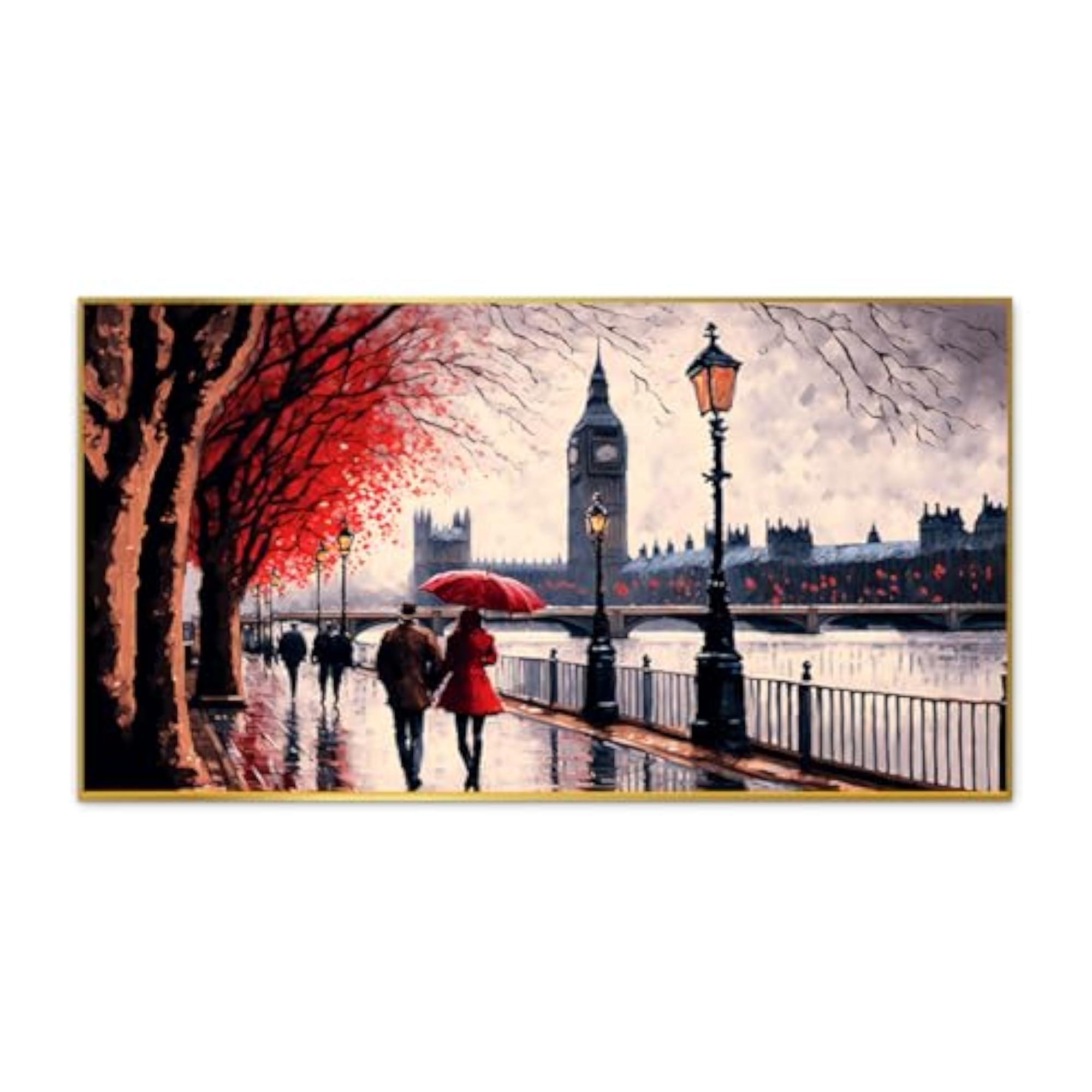 Romantic Couple Walking in Rain Canvas Painting, 24x36 Inches