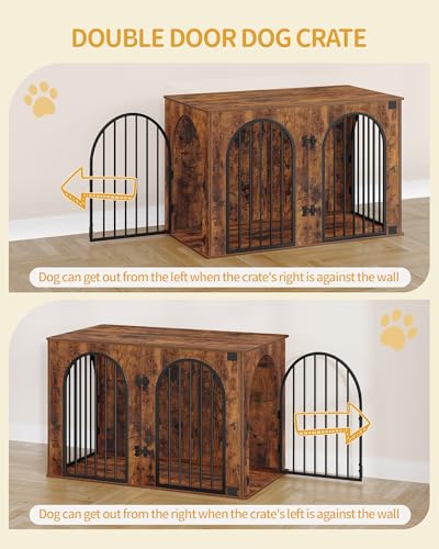 Hzuaneri Hundekäfig Möbel, 108 cm Hundebox für Zuhause, 3 Türen, Bogentür, Moderne Hundebox Indoor für Hunde, Beistelltisch, Hundekäfig Hochbelastbar, 108 x 64 x 76 cm, Vintagebraun DFC86001B