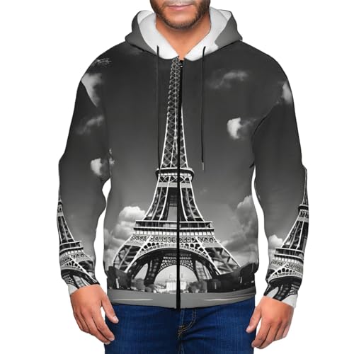 Sweat à capuche doux imprimé Paris Tour Eiffel pull homme style décontracté - 6