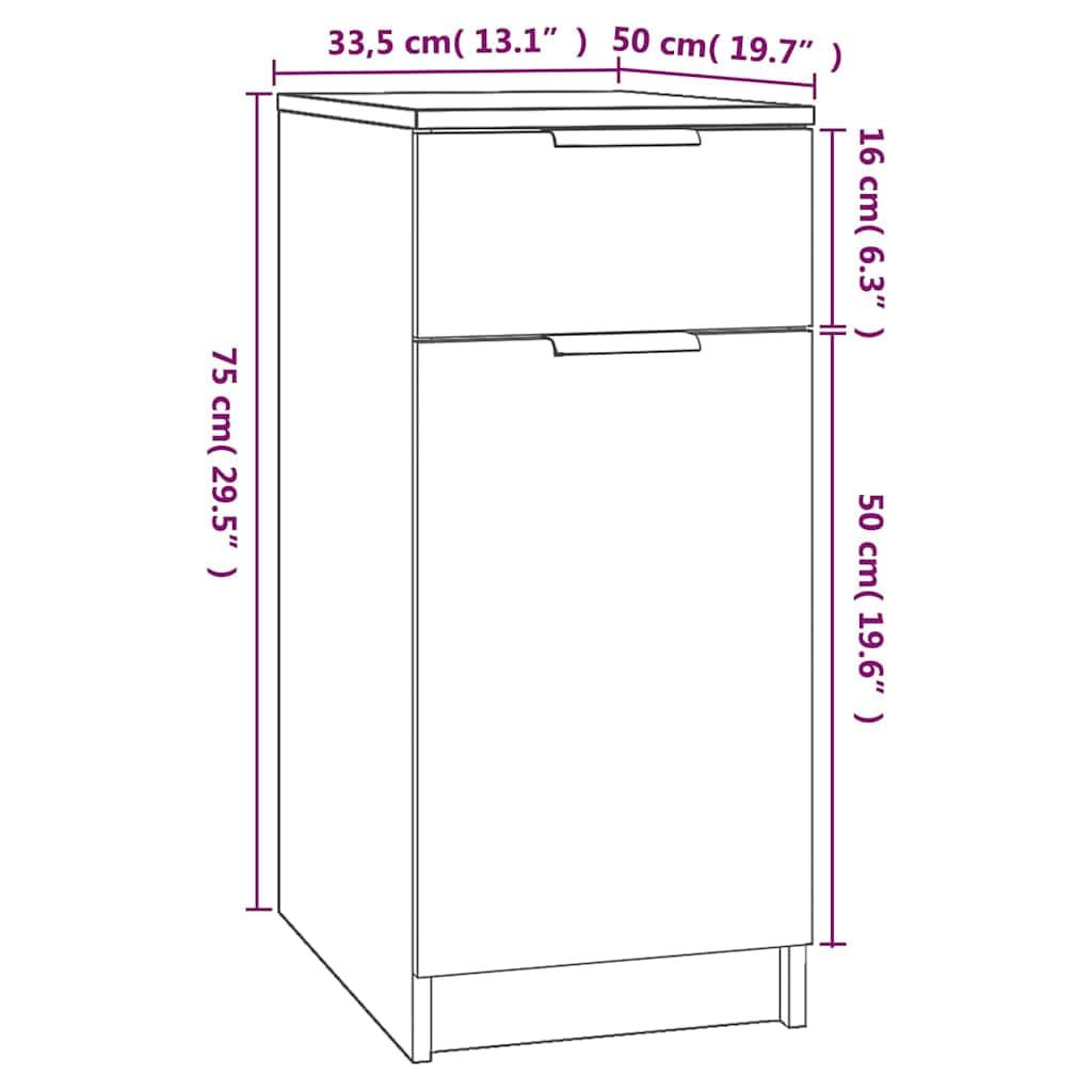Armoire de Bureau Grise Sonoma 33,5 x 50 x 75 cm en Bois d'Ingénierie