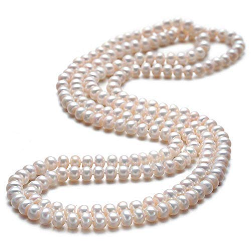 GKPearl Necklace Drop Beaded 150cm Long Chain Rope Bead Wedding Bridesmaid Bridal Art Deco Fashion Faux Pearls Flapper Beads Cluster Long Pearl Necklace