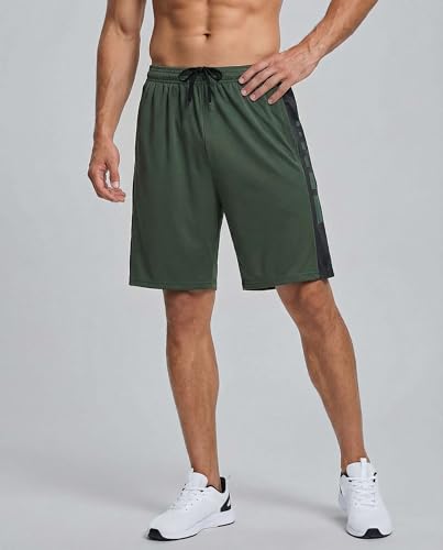 Image of Real Essentials Men's 5 Pack: 9 inch Dry-Fit Shorts - Athletic Gym, Workout, Basketball, Running, Casual Lounge Active Pockets