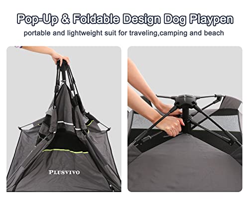 Plusvivo Pop-Up-Hundezelt für große Hunde, 900D, strapazierfähig, Oxford-Material, faltbar, kühles Netzgewebe, Campingzelt, 101.6x101.6x71.1 cm, für drinnen und draußen, Strand ent