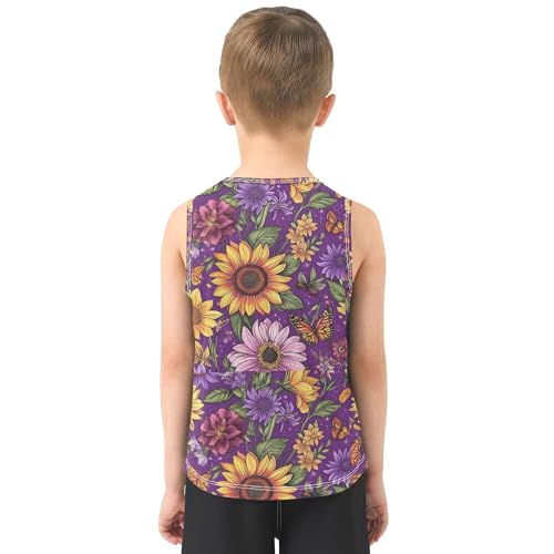 Autumn Sunflower Butterflies Purple Boys Tank Tops Sleeveless Casual Vest Tees Sports Outdoor Outfit for Beach Swim 3T3