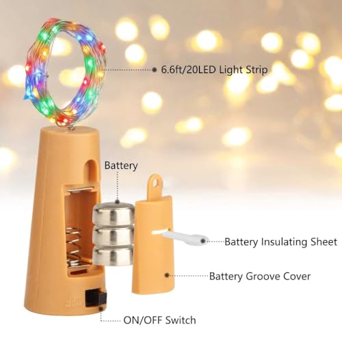 Image of Pack of 5 / 2Mtr / 20 LED's Battery Operated Wine Bottle Magic Fairy String /Strip Cork Light with Copper Wire for DIY Lights for Bottle, Indoor /Outdoor, Home Decoration Light