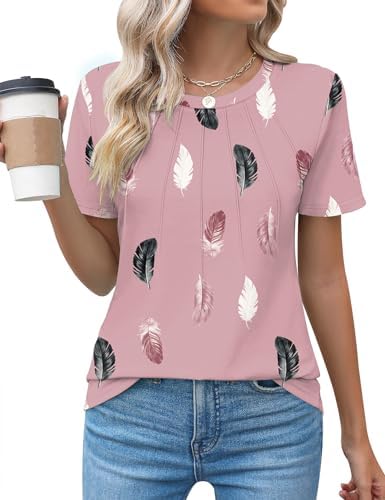 Kistore Womens Casual Crew Neck Short Sleeve Pleated Tops Blouses Fashion Clothes 2025 Kistore Womens Casual Crew Neck Short Sleeve Pleated Tops Blouses Fashion Clothes 2025