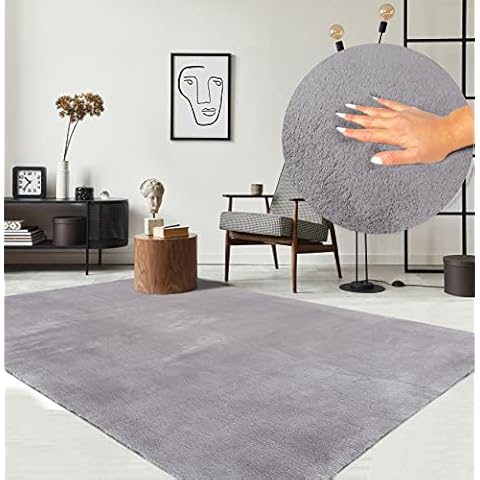 the carpet Relax Moderner Flauschiger Kurzflor Teppich, Anti-Rutsch Unterseite, Waschbar bis 30 Grad, Super Soft, Felloptik, Grau, 120 x 170 cm Cover