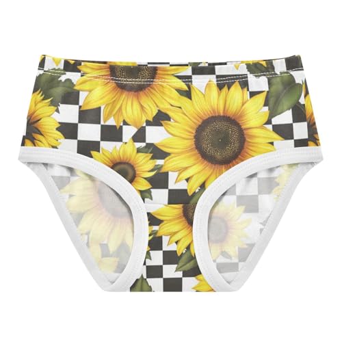 ZZKKO Yellow Sunflower Checkered Girls Underwear Toddler Panties for Girls Comfort Brief Size 2-8T