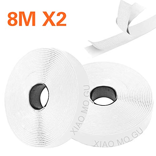 XIAO MO GU Cinta Adhesiva Velcro Nylon Hook y Loop Bandas Autoadhesivo 20mm Ancho 5 Metros Largo (blanco)
