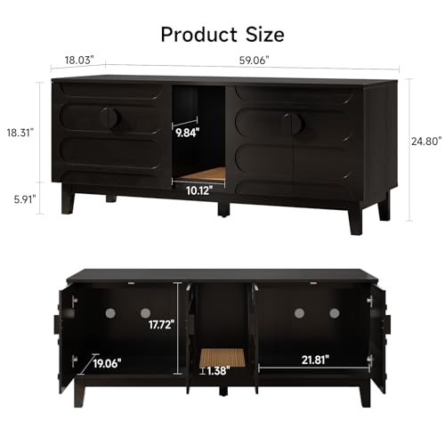 Image of ONBRILL 59 inch Cat Litter Box Enclosure for 2 Cats, Cat Litter Boxes, Black