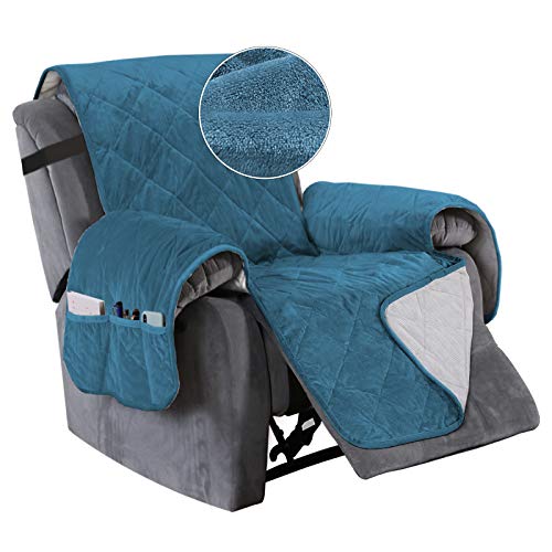Turquoize Velvet Recliner Covers For Recliner Chair Covers Non Slip Recliner Slipcovers For Large Recliner With Elastic Straps Seat Width Up To 28" Recliner Furniture Protector (28", Peacock Blue) #TOP17