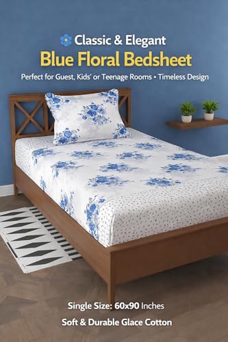 Image of DECORUM Glace Cotton Single Bedsheet with 1 Pillow Cover | Soft, Durable, Lightweight & Skin-Friendly Fabric| Suitable for Single /Diwan Bed Size