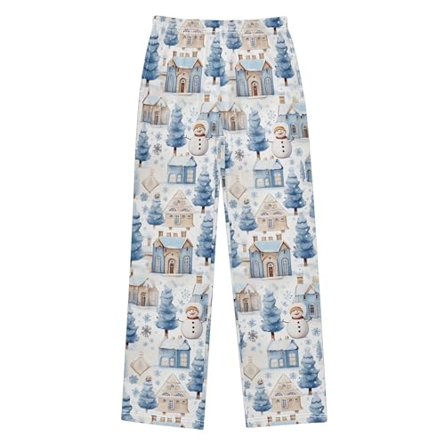 Christmas Xmas Snowman Long Pajama Pants Elastic Waist PJ Bottoms with Pockets S A1104972