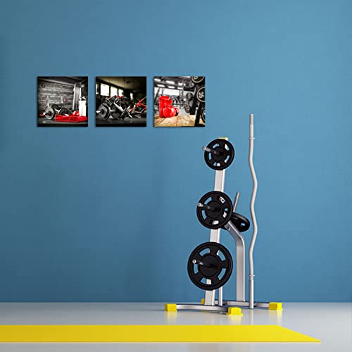 Lyerartork 3 Pieces Sports Canvas Wall Art Home Gym Pictures Wall Decor Dumbells Boxing Gloves Body Building Training Poster Prints For Boys Room Fitness Decoration 12X12Inchx3Pcs (Small) #TOP4