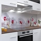 One-Wheel | selbstklebende Küchenrückwand | 60x50 cm harte PVC Folie | Wandtattoo für Fliesenspiegel Design Blumen Weiss | Motiv: Orchidee