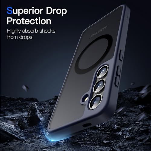 Image of JETech Magnetic Cover Case for Samsung Galaxy S24 5G, Compatible with MagSafe, Translucent Matte Back Shockproof Phone Cover (Deep Blue)
