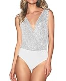 MINTLIMIT Women's Sequin Bodysuit Sleeveless Sparkly One Piece Tops V Neck Backless Glitter Sexy Party Bodysuit
