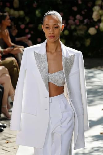 Women's Suit Jacket with Sequin Peak Lapel High Waisted Pants Two Pieces Sets Business Casual3