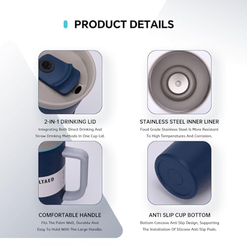 Image of HomeCloud 1200ml Insulated Coffee Tumbler with Lid - Double Wall Travel Mug for Hot & Cold Drinks, Leak-Proof, Durable, Portable, Stylish Stainless Steel Design (SkyBlue)