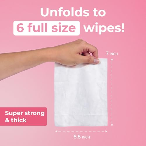 Image of Impossibly Compact Travel Flushable Wipes - 99.5% Water and Aloe - Safe for Sensitive Skin - Travel Essentials for Adults & Kids, Rose, 8 Pack 48 Wipes