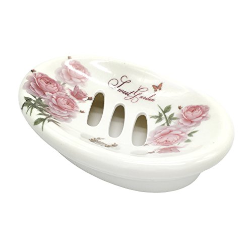 Latom Soap Dish Holder Double Layer Soap Tray Soap Saver Soap Box Soap Drainer for Shower/Bathroom/Kitchen/Counter Top, Stop Mushy Soap (Crown Rose)
