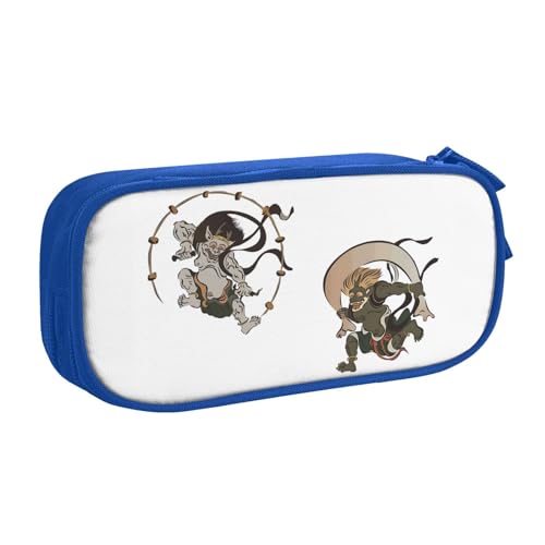 風神と雷神 浮世絵 和風ペンケース 筆箱 文具ケース おしゃれ 筆袋 鉛筆ケース 鉛筆のサック 中高校生 軽量 収納バッグ 学生 子供 誕生日 入学ギフト 大容量 ダブルレイヤーBlue