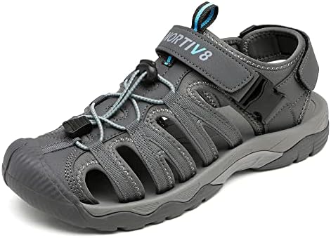 NORTIV 8 Men's Sandals, Closed Toe Athletic Sport Sandals, Mens Summer Shoes, Lightweight Trail Walking Sandals for Men GREY/BLUE Size 8.5 US SNAS222M