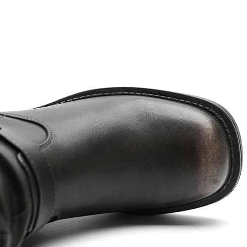 Image of GLOBALWIN Chunky Mid Calf Fashion Dressy Motocycle Biker Military Style Combat Boots for Women Low Heel