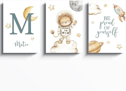 ayurvana Láminas Personalizadas Bebé – Set 3 Animales del Espacio...
