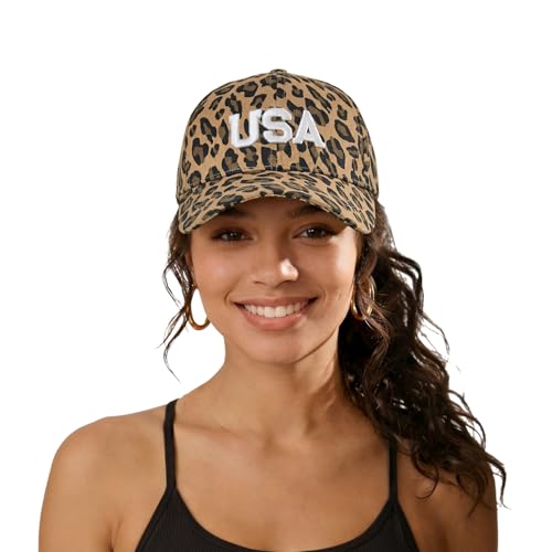 Image of Womens Baseball Cap Trendy Leopard Print Embroidery Cotton Breathable Adjustable Cap for Outdoor & Gifting